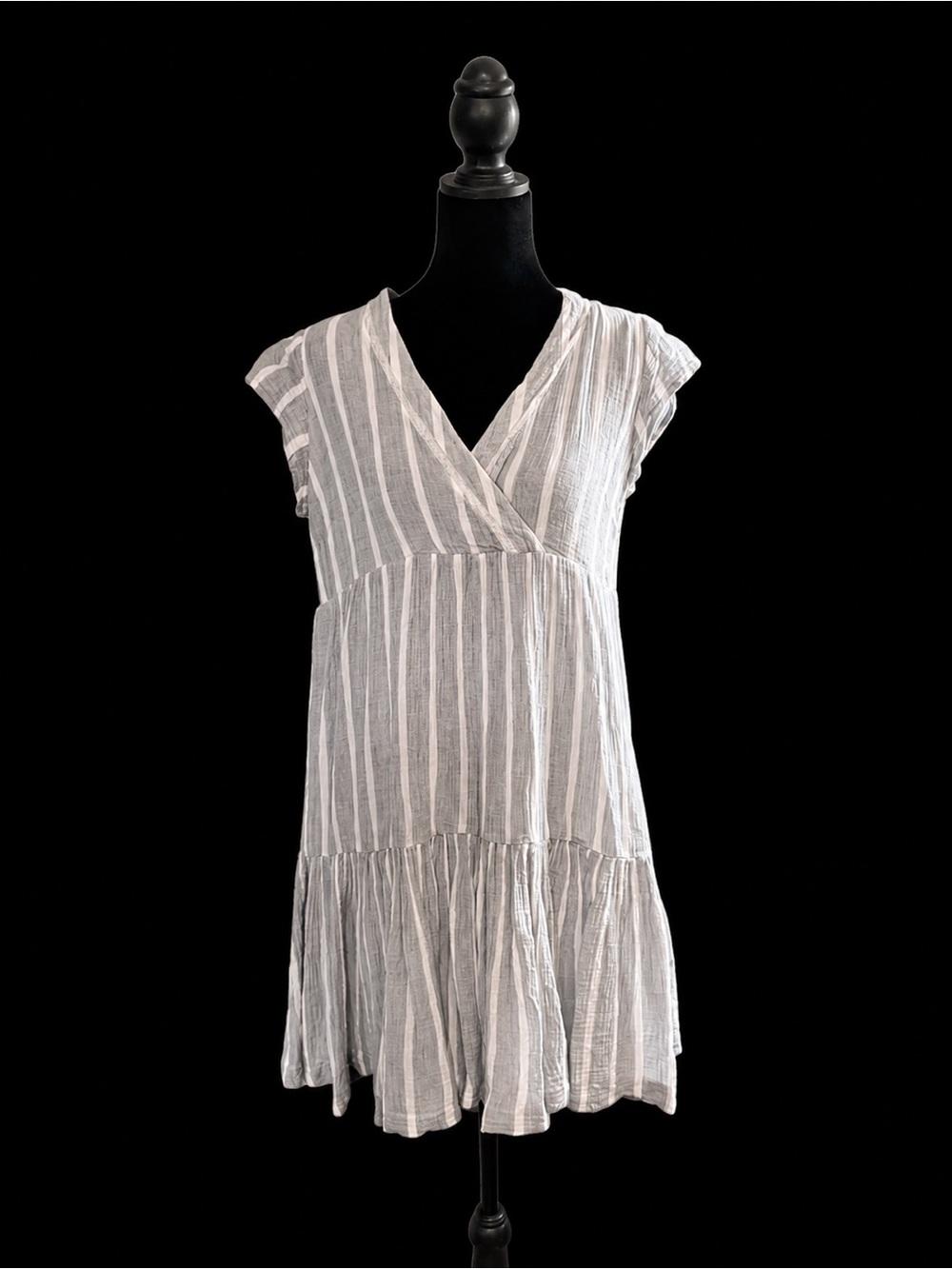 Roller Rabbit 100% Cotton Gauze Stripe Tiered Dress | Medium | Coastal Boho